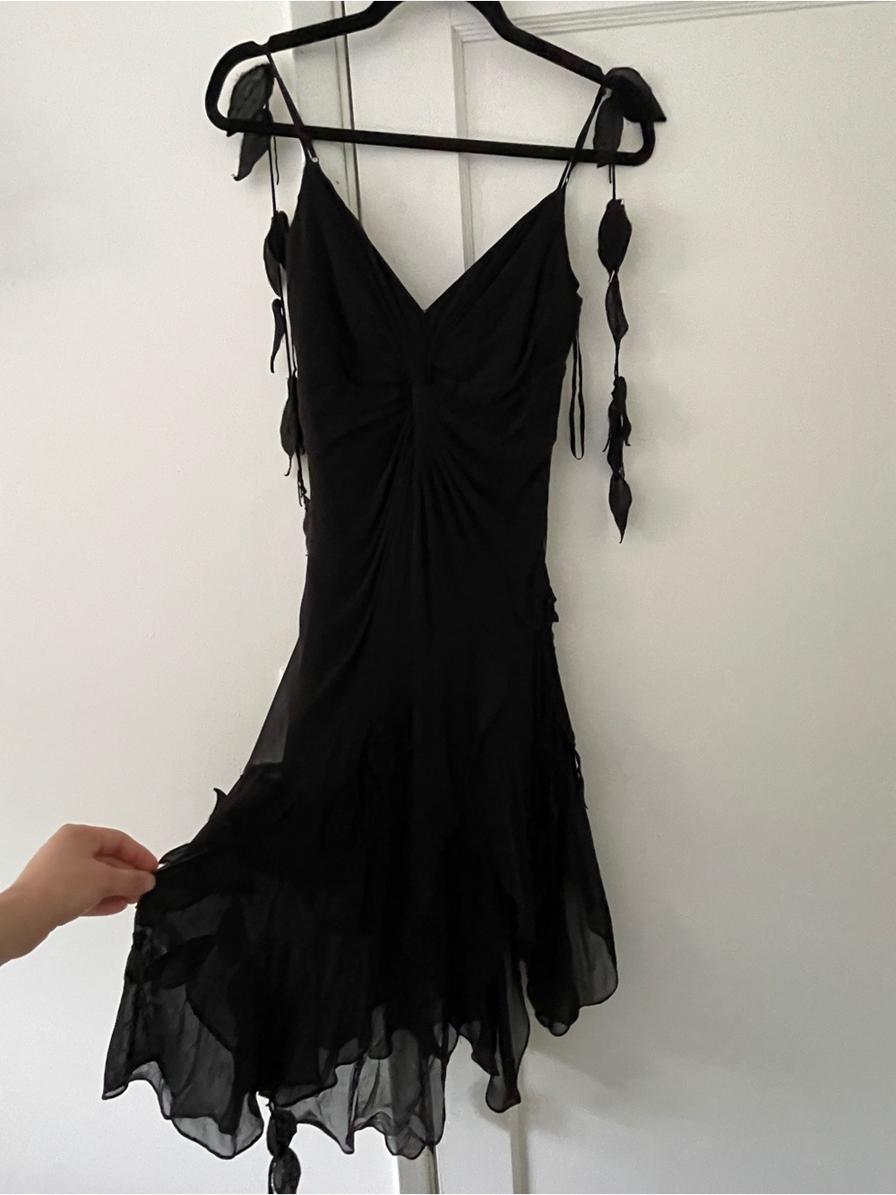 Sue Wong Black Silk Beaded  Tie-Shoulder Mini Dress